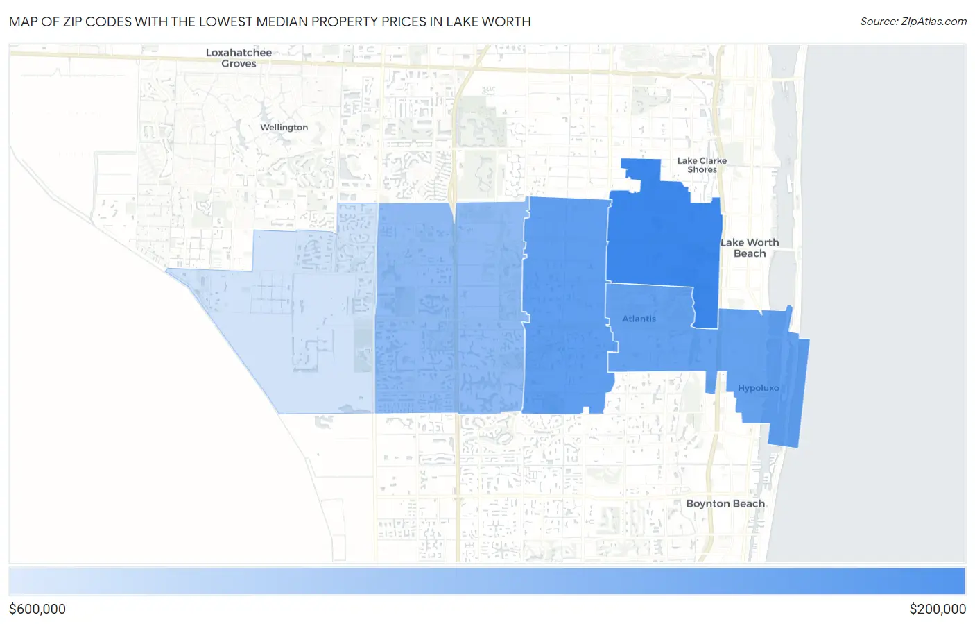 Zip Codes with the Lowest Median Property Prices in Lake Worth Map