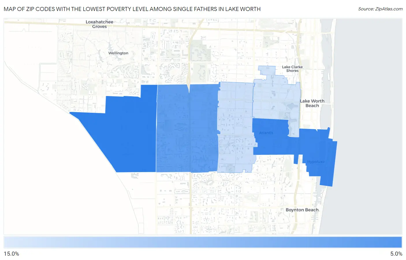 Zip Codes with the Lowest Poverty Level Among Single Fathers in Lake Worth Map