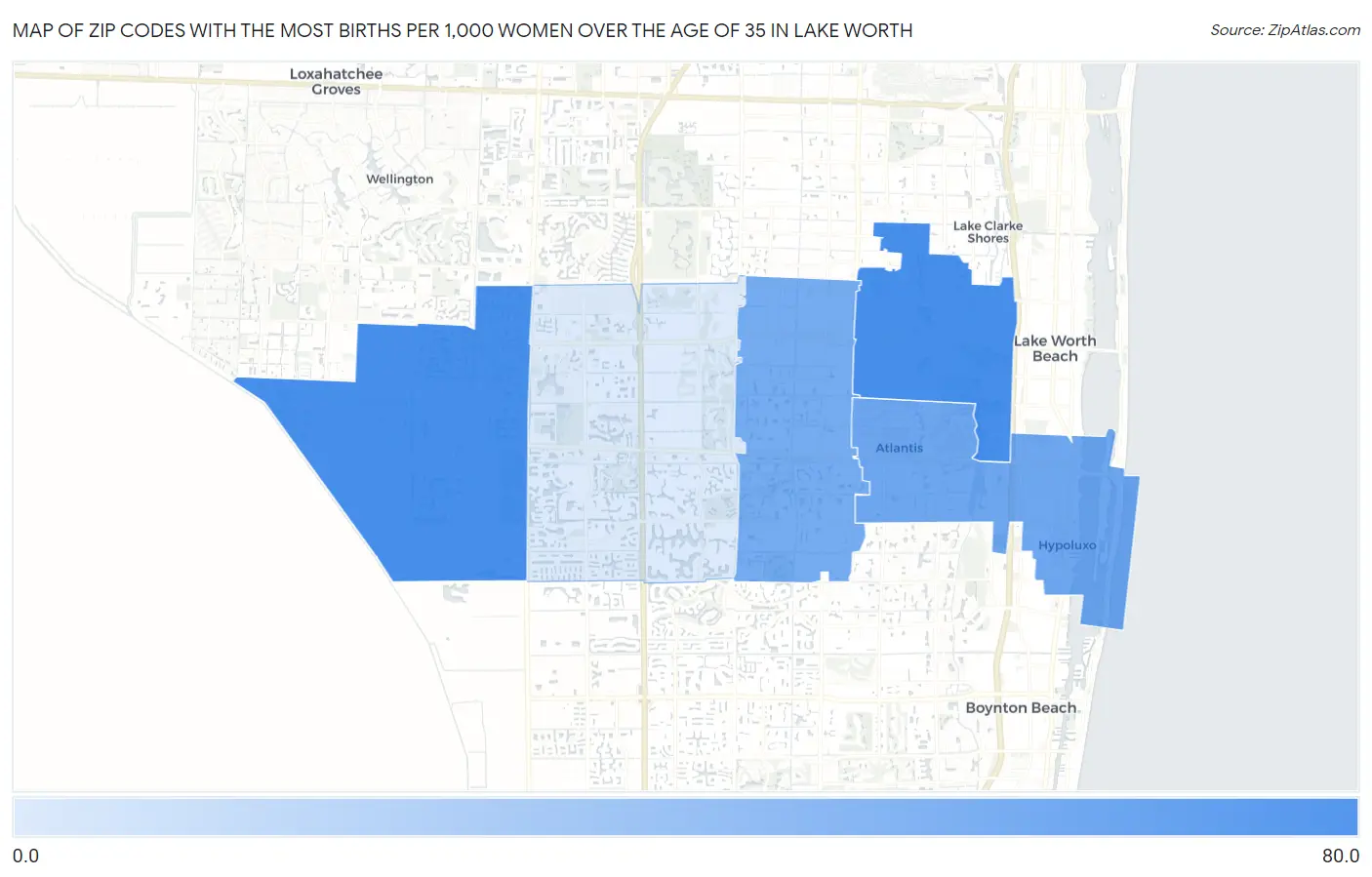Zip Codes with the Most Births per 1,000 Women Over the Age of 35 in Lake Worth Map