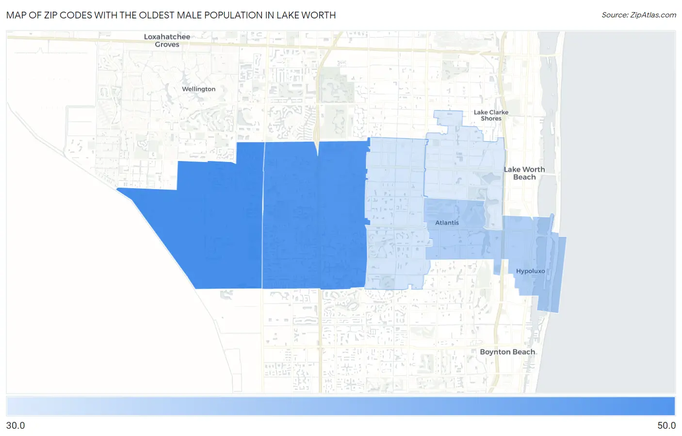 Zip Codes with the Oldest Male Population in Lake Worth Map