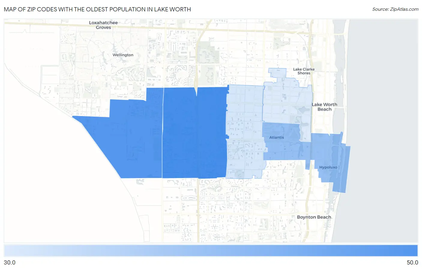 Zip Codes with the Oldest Population in Lake Worth Map