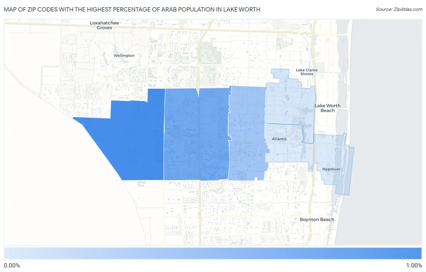 Zip Codes with the Highest Percentage of Arab Population in Lake Worth Map