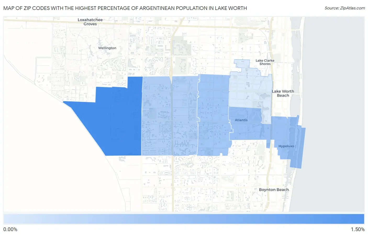 Zip Codes with the Highest Percentage of Argentinean Population in Lake Worth Map