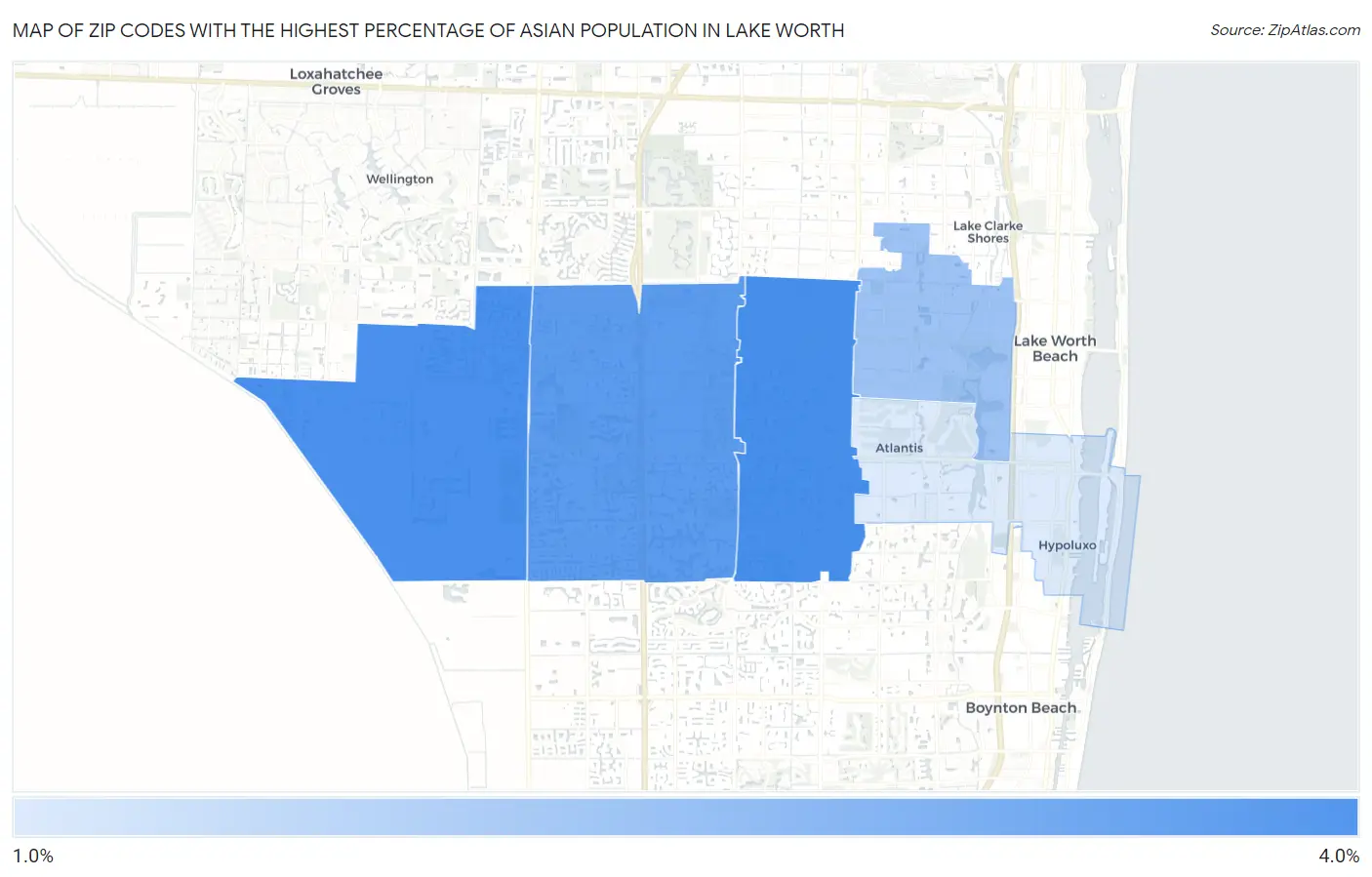 Zip Codes with the Highest Percentage of Asian Population in Lake Worth Map