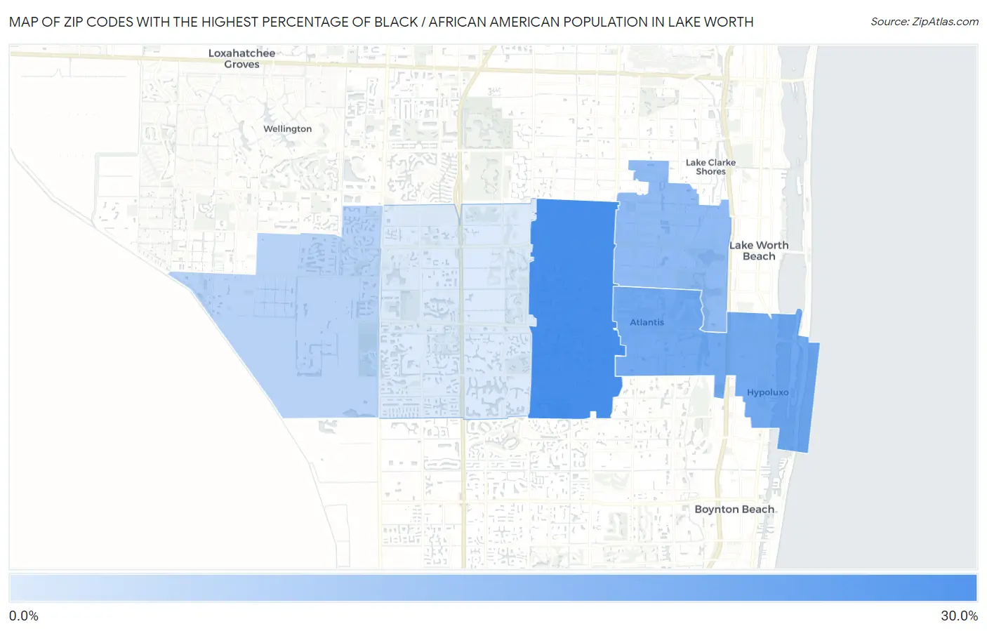 Zip Codes with the Highest Percentage of Black / African American Population in Lake Worth Map