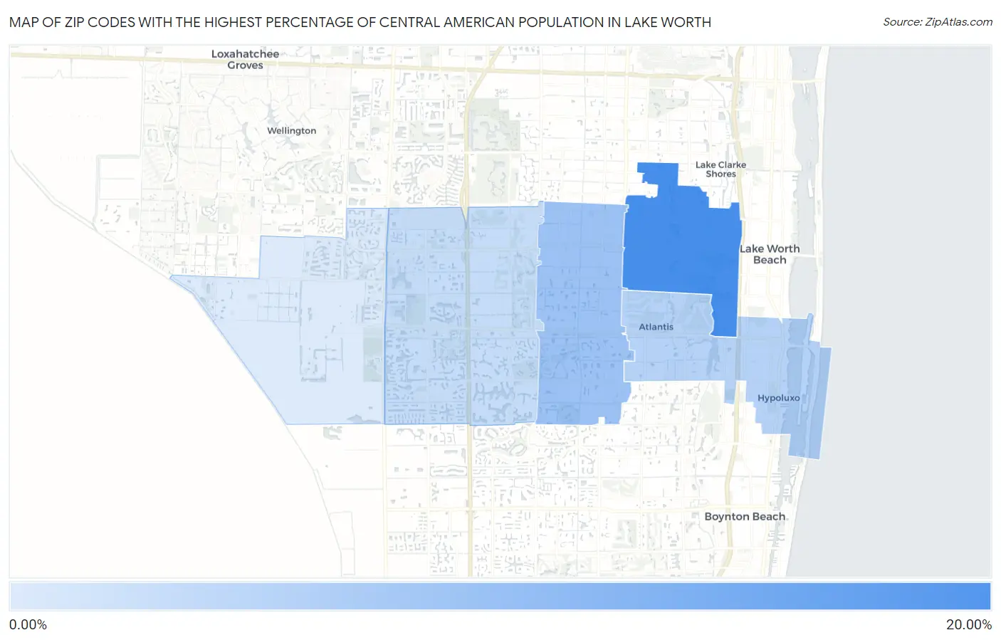 Zip Codes with the Highest Percentage of Central American Population in Lake Worth Map