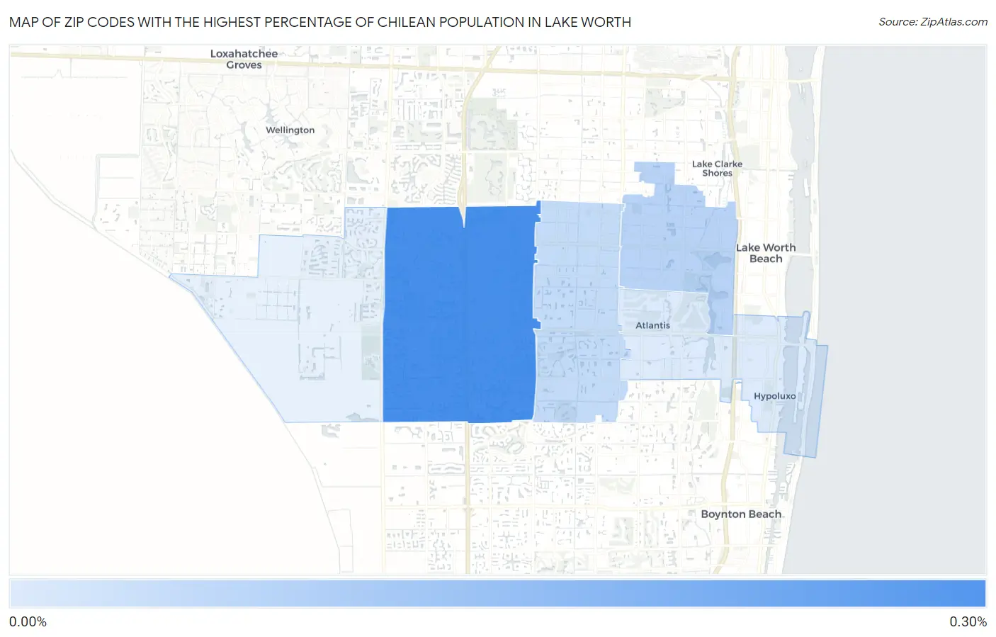 Zip Codes with the Highest Percentage of Chilean Population in Lake Worth Map