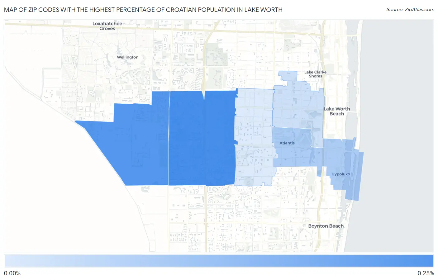 Zip Codes with the Highest Percentage of Croatian Population in Lake Worth Map