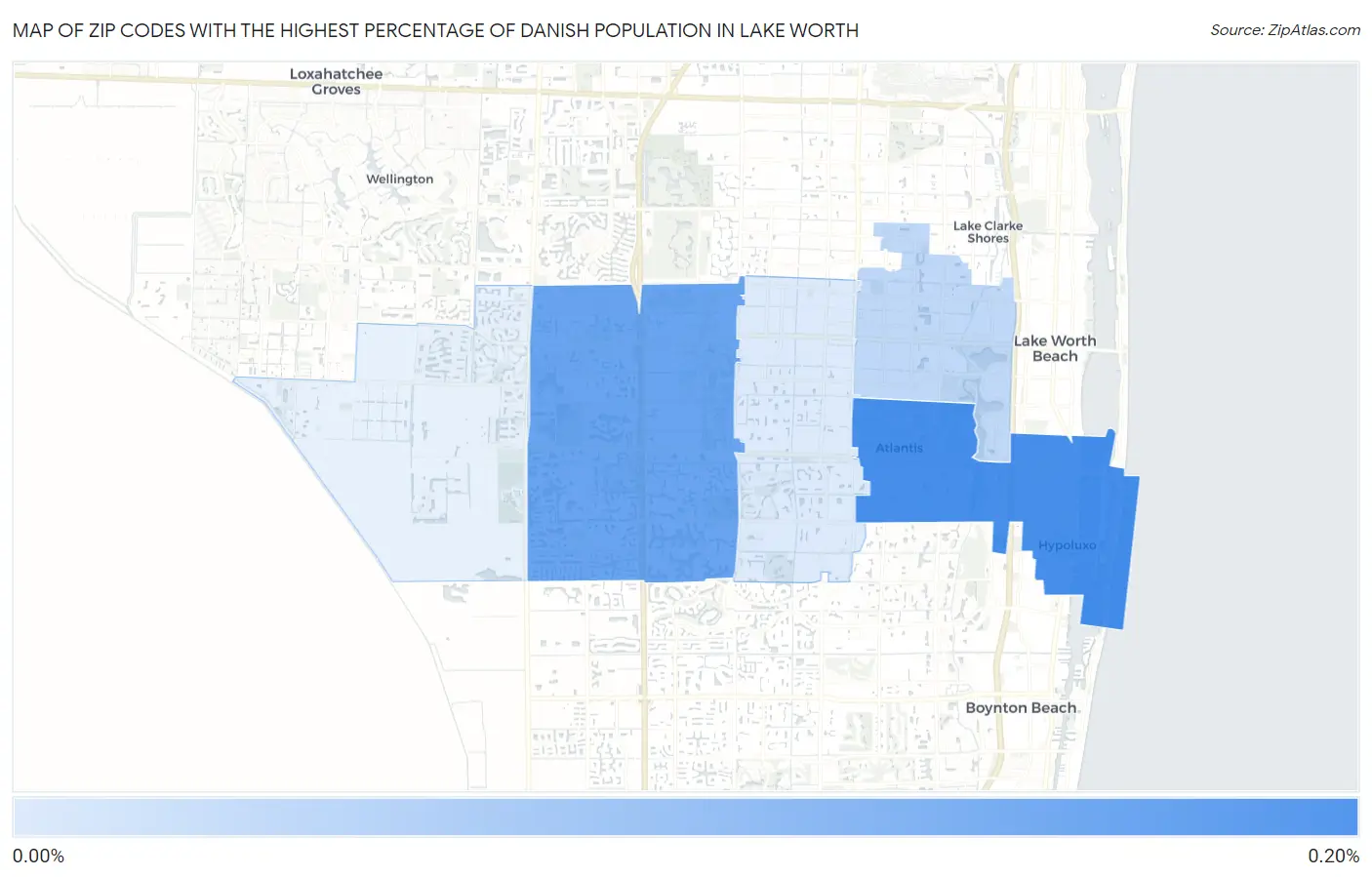 Zip Codes with the Highest Percentage of Danish Population in Lake Worth Map