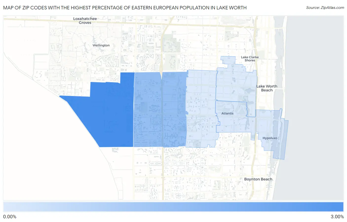 Zip Codes with the Highest Percentage of Eastern European Population in Lake Worth Map