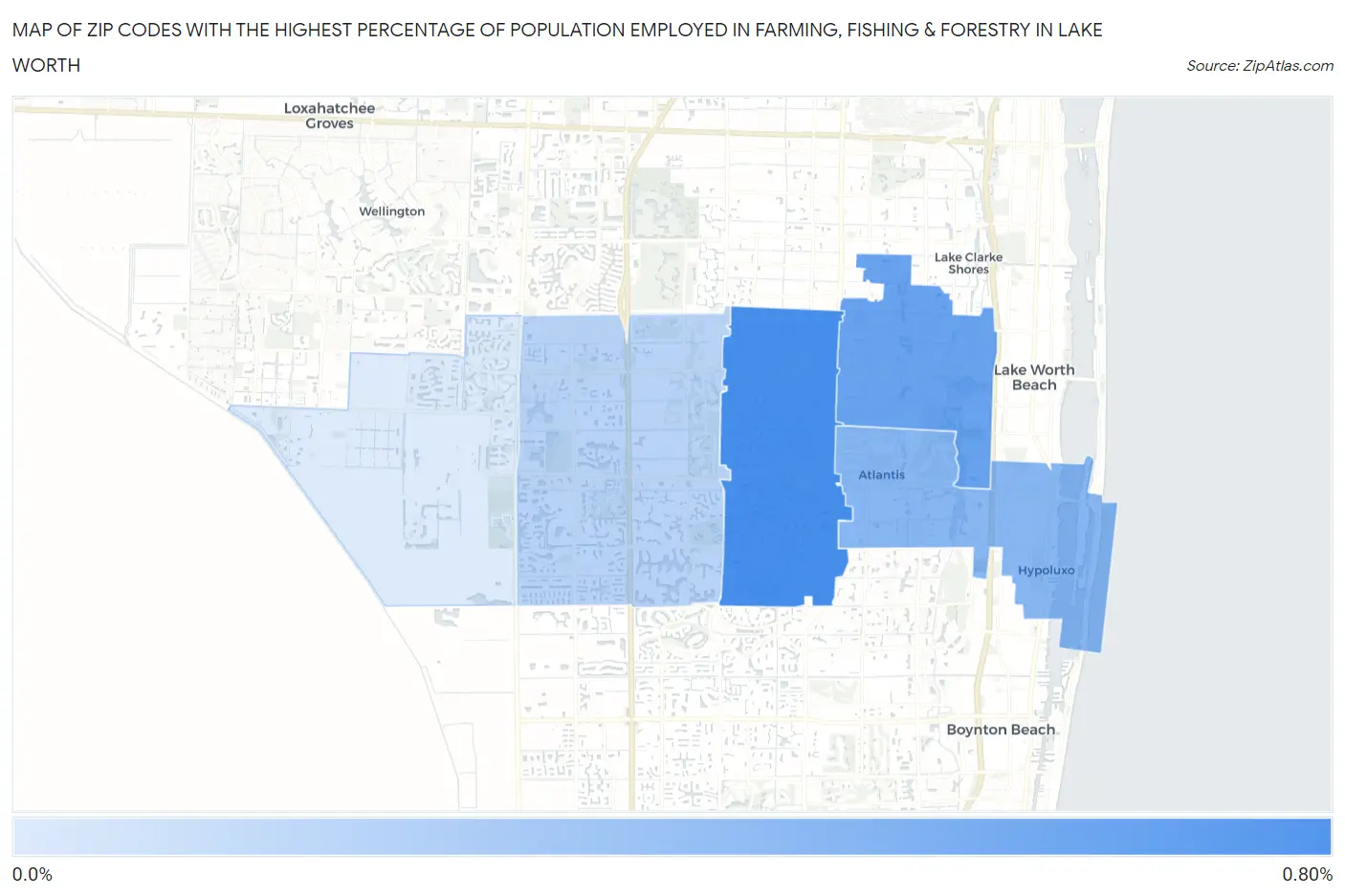 Zip Codes with the Highest Percentage of Population Employed in Farming, Fishing & Forestry in Lake Worth Map