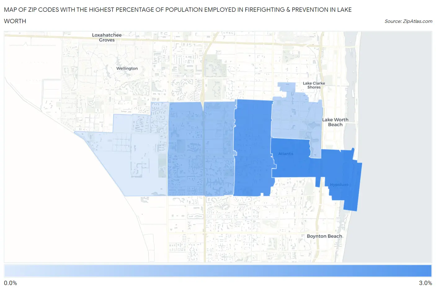 Zip Codes with the Highest Percentage of Population Employed in Firefighting & Prevention in Lake Worth Map