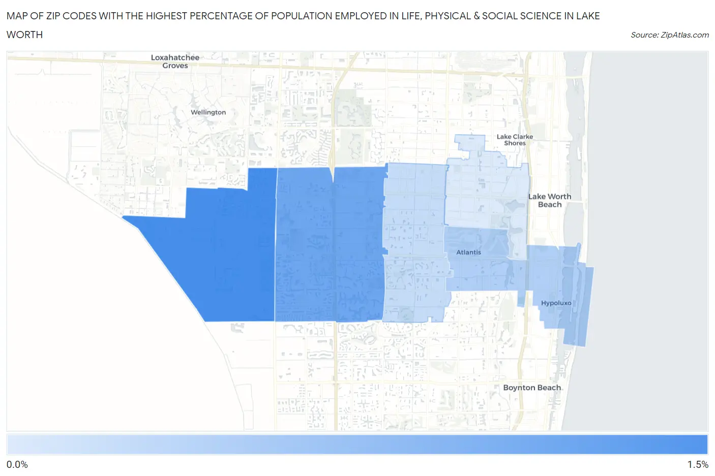 Zip Codes with the Highest Percentage of Population Employed in Life, Physical & Social Science in Lake Worth Map