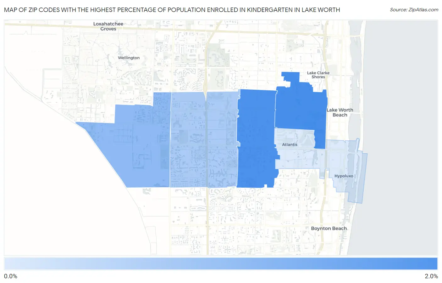 Zip Codes with the Highest Percentage of Population Enrolled in Kindergarten in Lake Worth Map