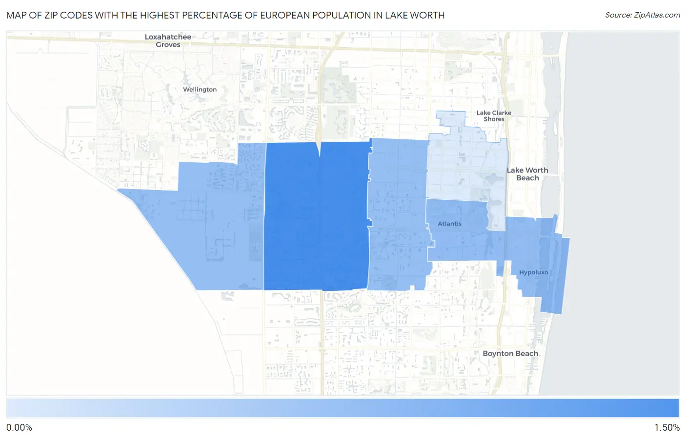 Zip Codes with the Highest Percentage of European Population in Lake Worth Map