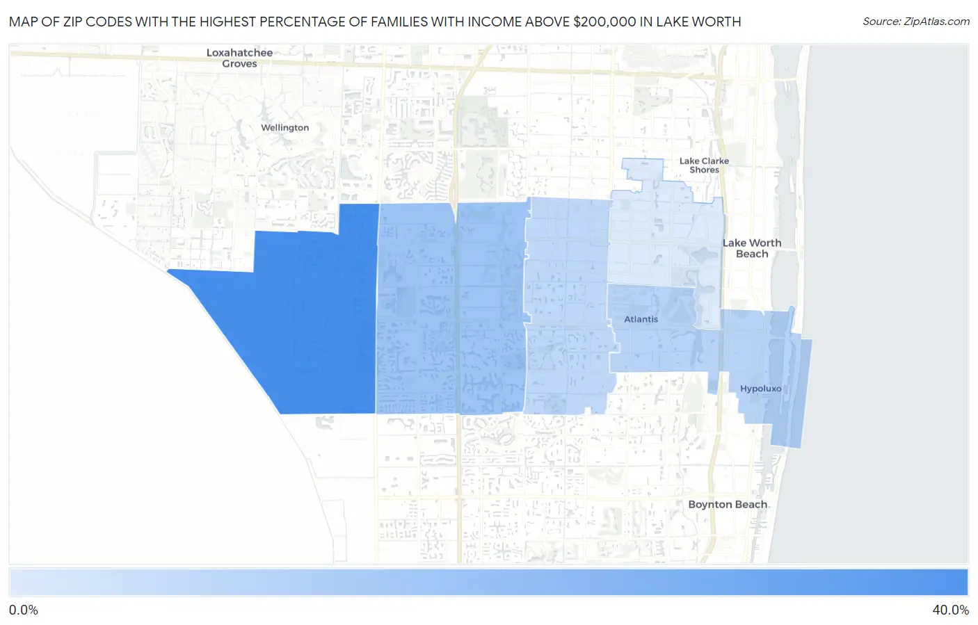 Zip Codes with the Highest Percentage of Families with Income Above $200,000 in Lake Worth Map