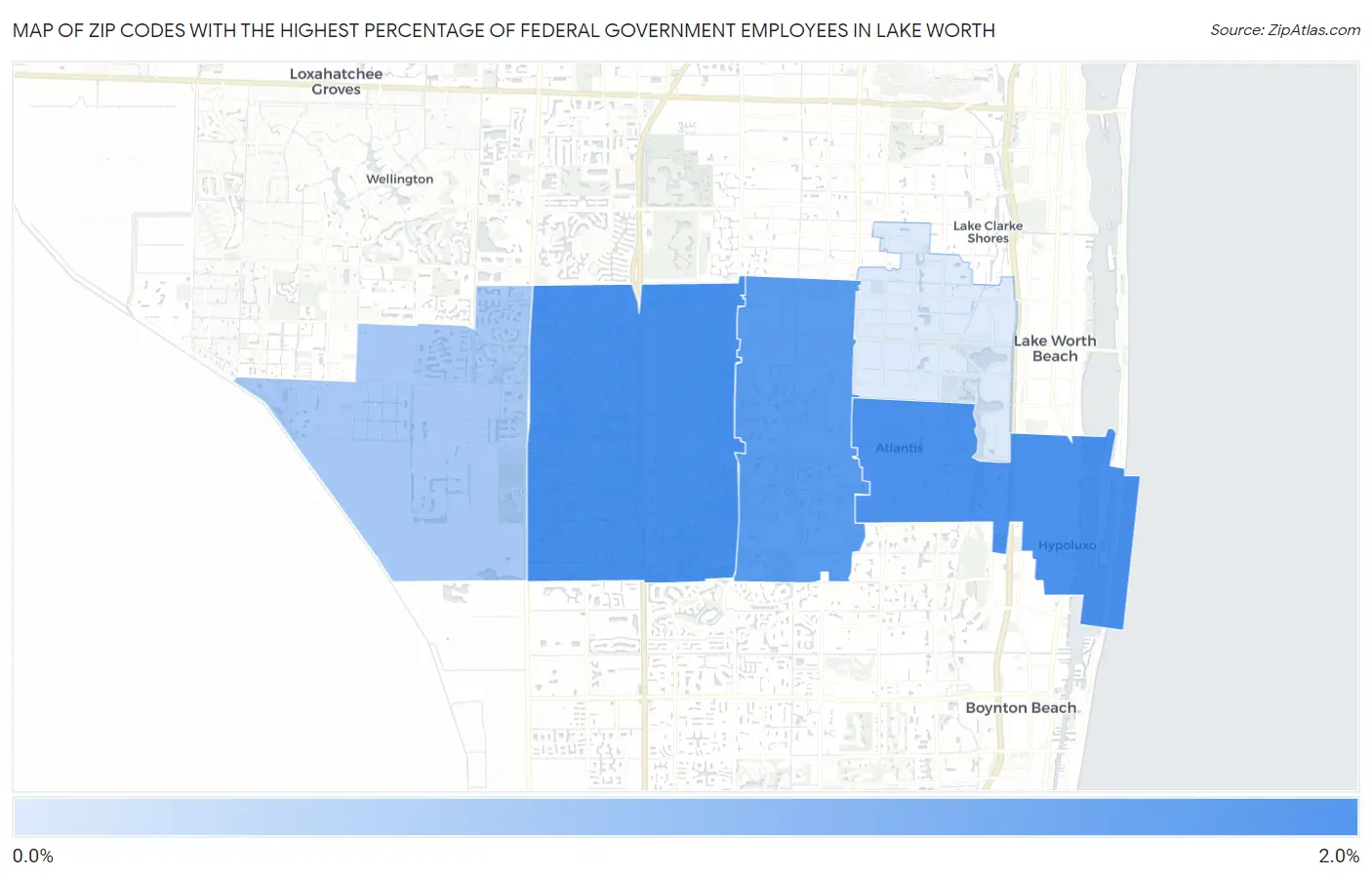 Zip Codes with the Highest Percentage of Federal Government Employees in Lake Worth Map