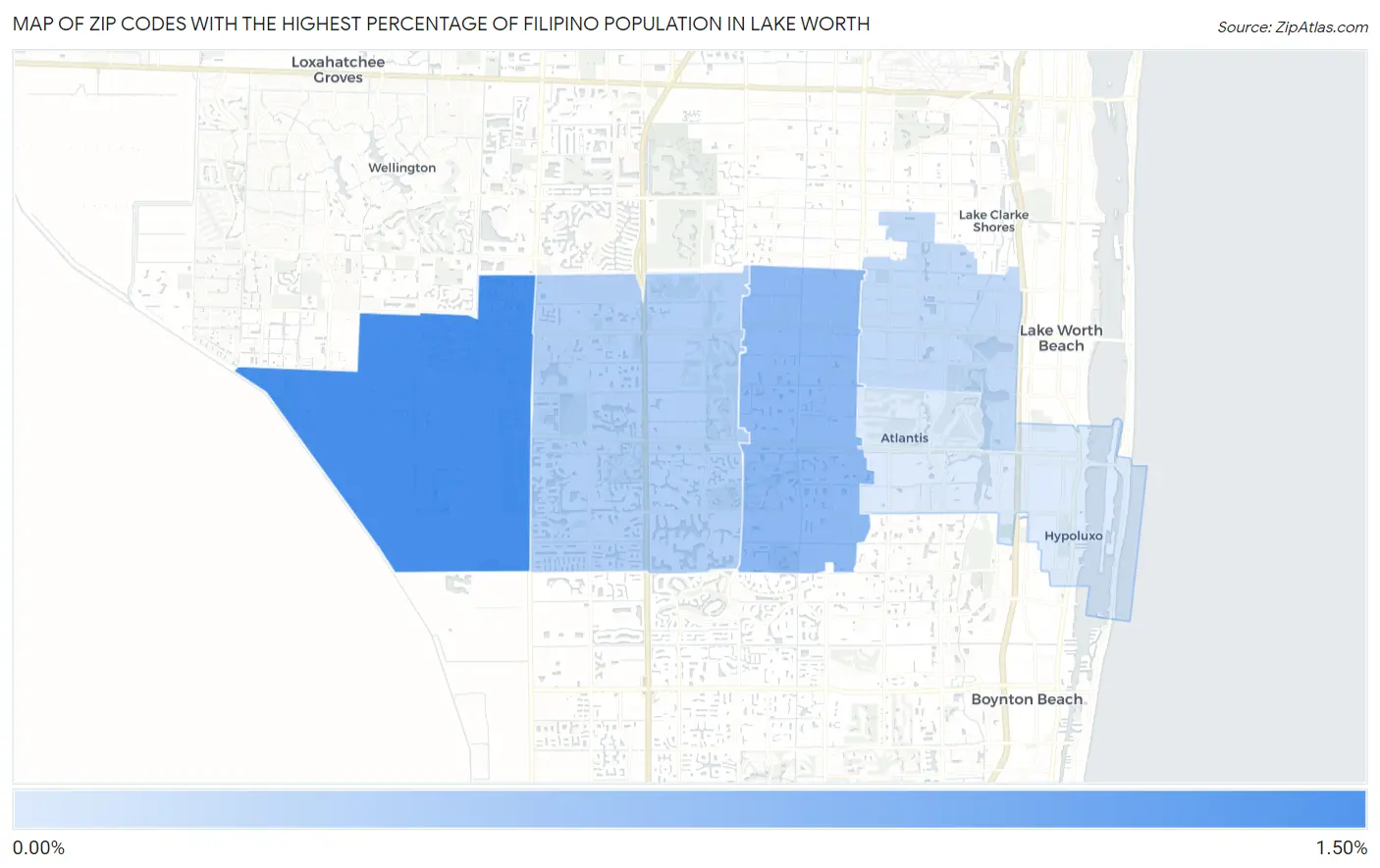 Zip Codes with the Highest Percentage of Filipino Population in Lake Worth Map