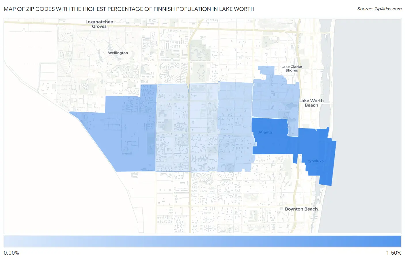 Zip Codes with the Highest Percentage of Finnish Population in Lake Worth Map