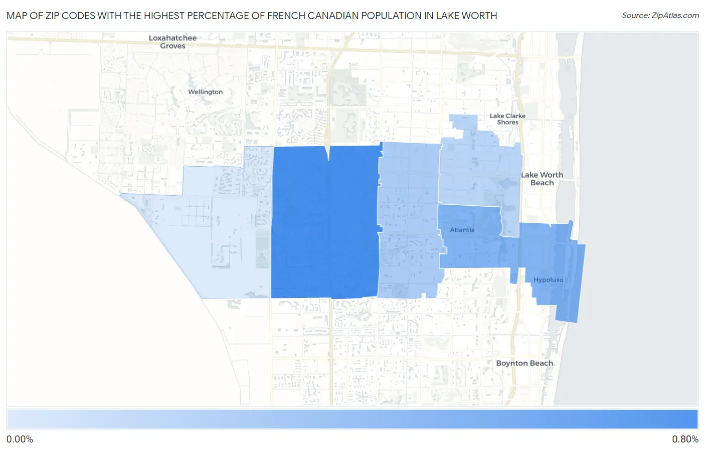 Zip Codes with the Highest Percentage of French Canadian Population in Lake Worth Map