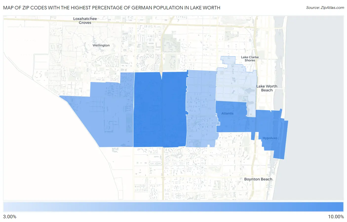 Zip Codes with the Highest Percentage of German Population in Lake Worth Map