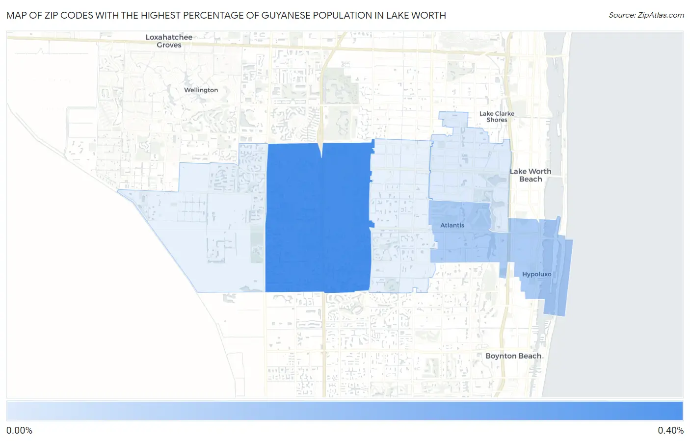 Zip Codes with the Highest Percentage of Guyanese Population in Lake Worth Map
