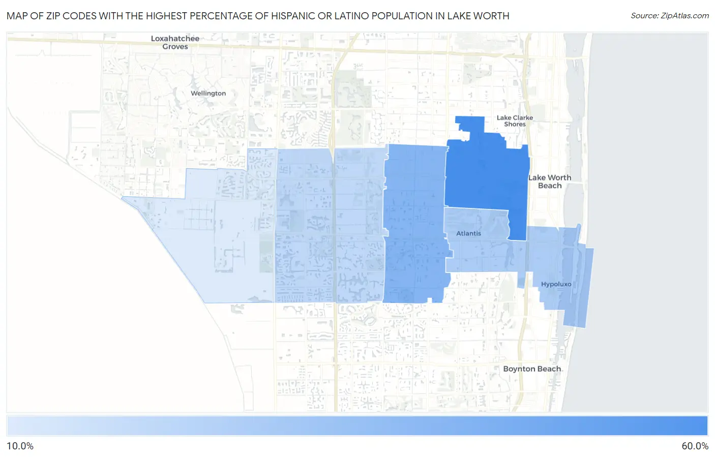 Zip Codes with the Highest Percentage of Hispanic or Latino Population in Lake Worth Map