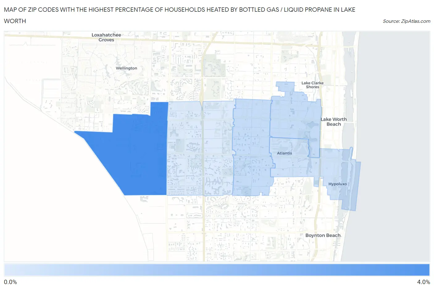 Zip Codes with the Highest Percentage of Households Heated by Bottled Gas / Liquid Propane in Lake Worth Map