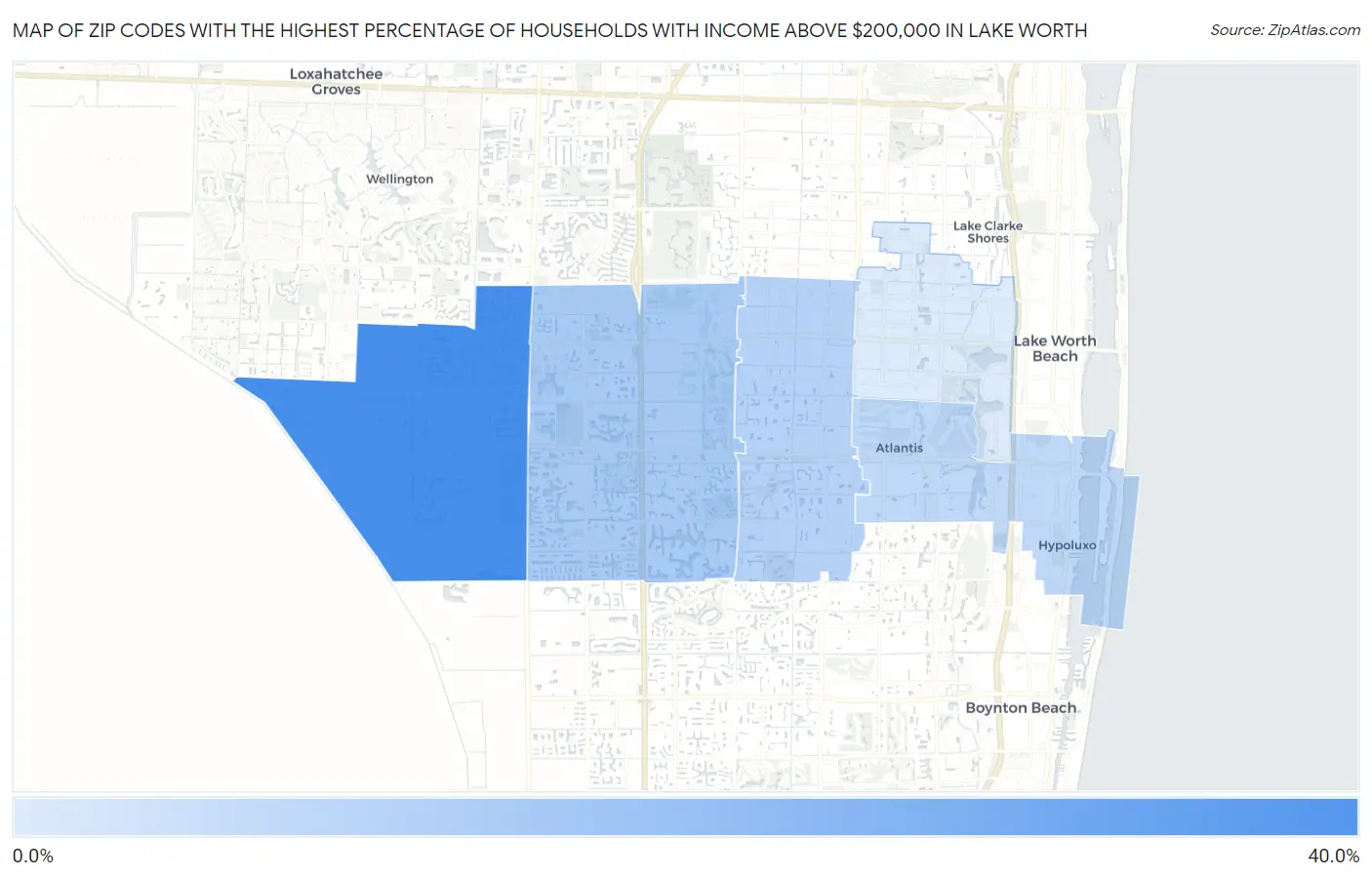 Zip Codes with the Highest Percentage of Households with Income Above $200,000 in Lake Worth Map