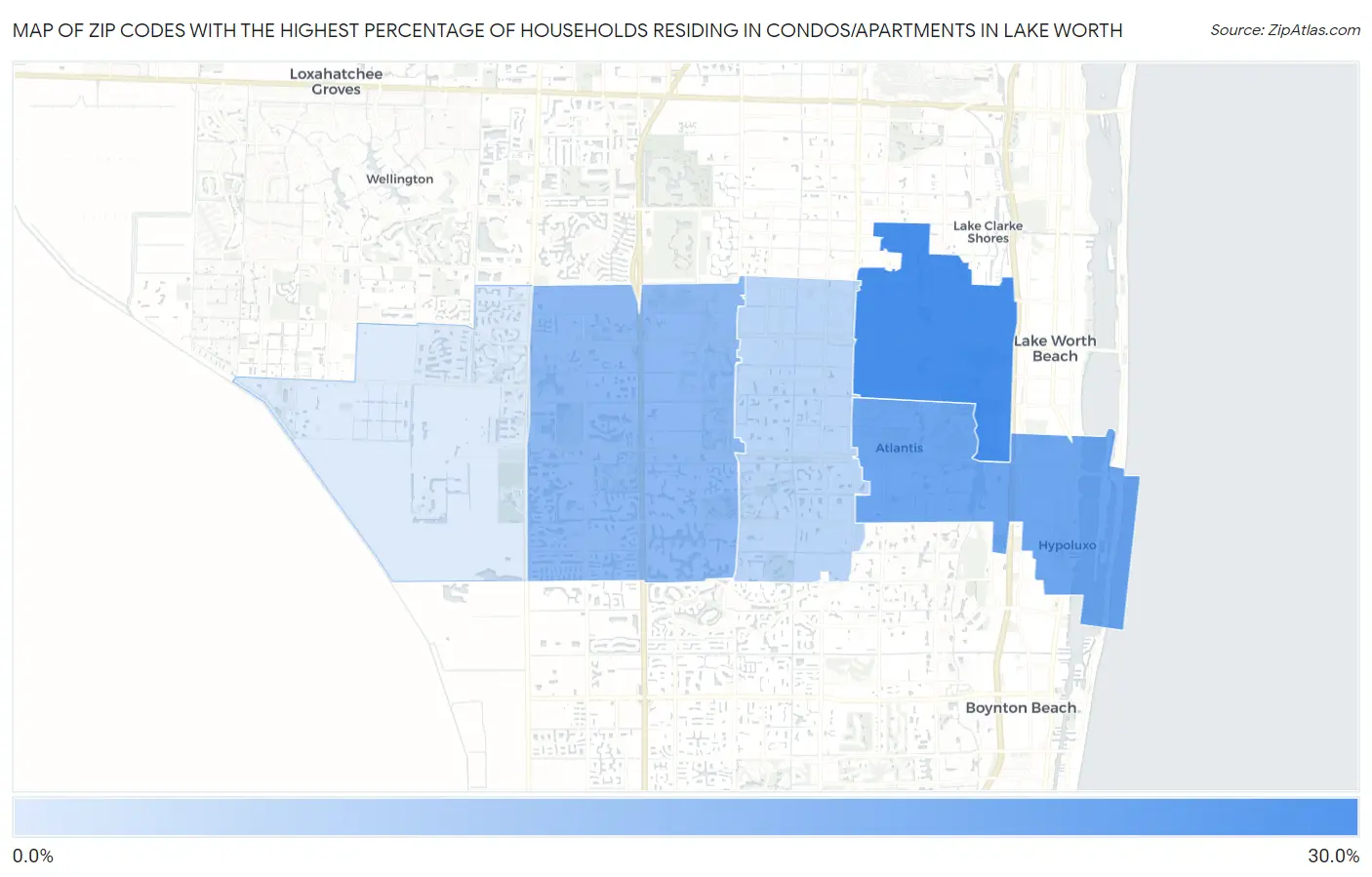 Zip Codes with the Highest Percentage of Households Residing in Condos/Apartments in Lake Worth Map