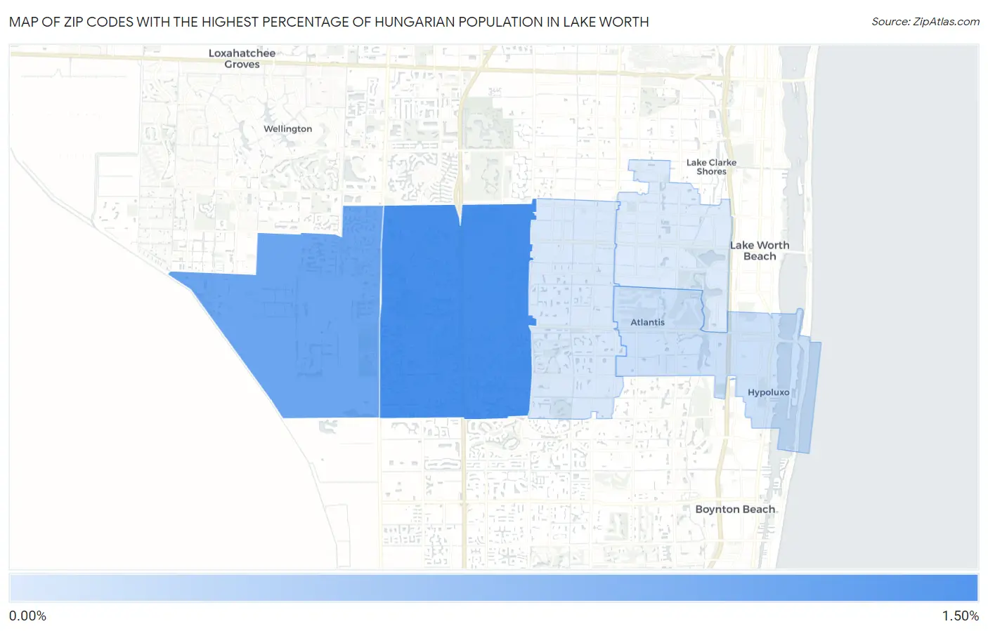 Zip Codes with the Highest Percentage of Hungarian Population in Lake Worth Map