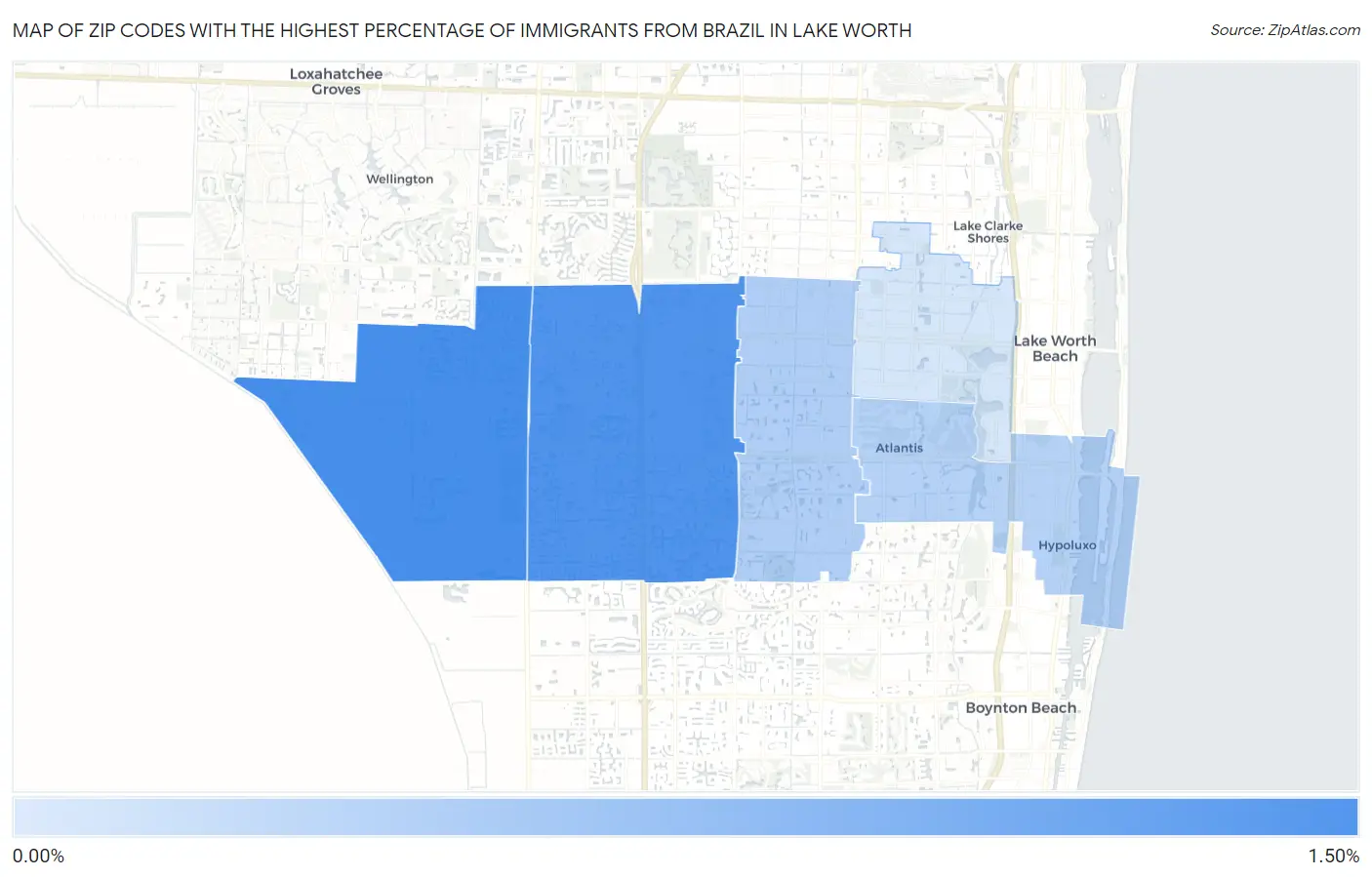 Zip Codes with the Highest Percentage of Immigrants from Brazil in Lake Worth Map