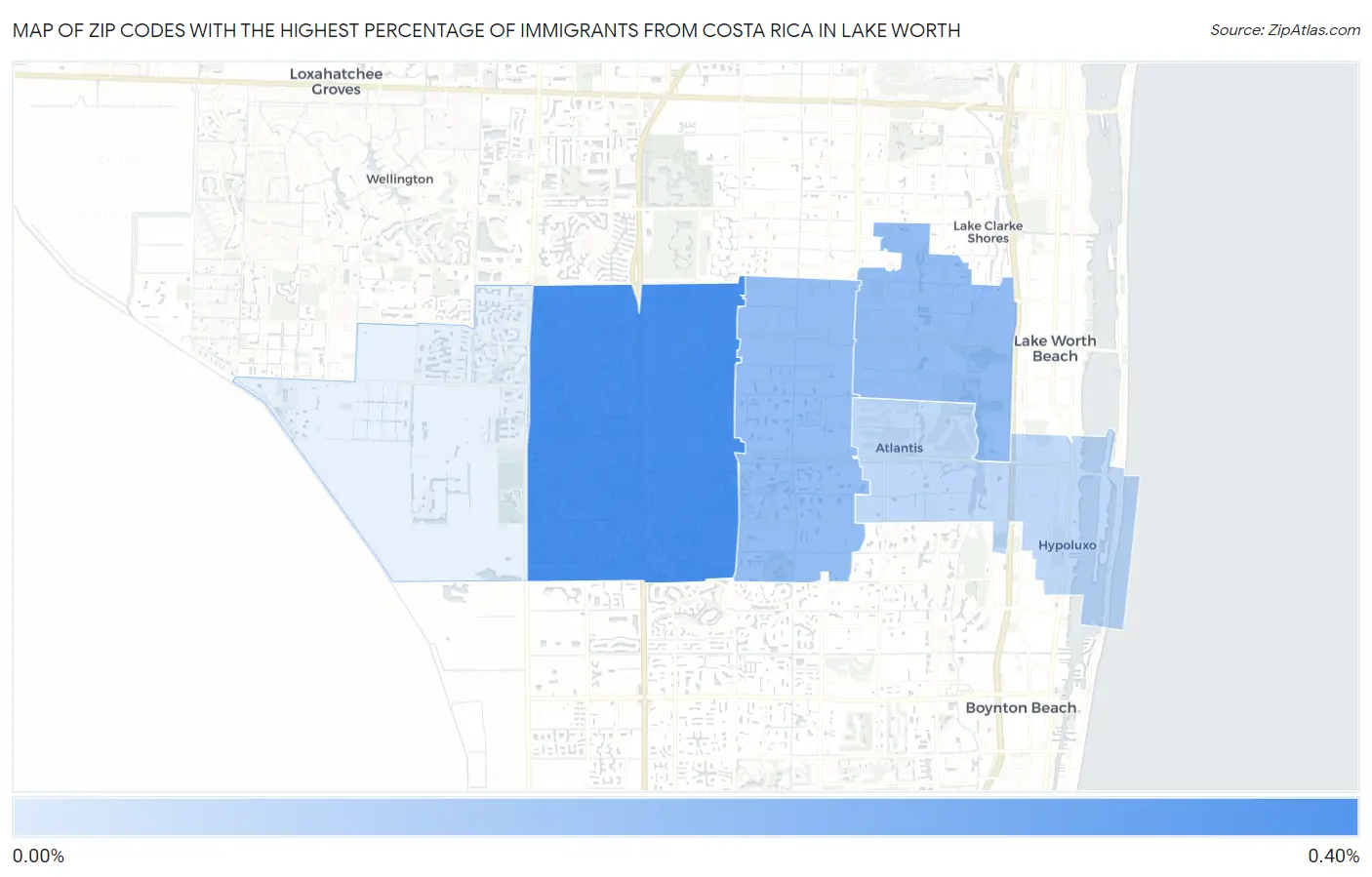 Zip Codes with the Highest Percentage of Immigrants from Costa Rica in Lake Worth Map