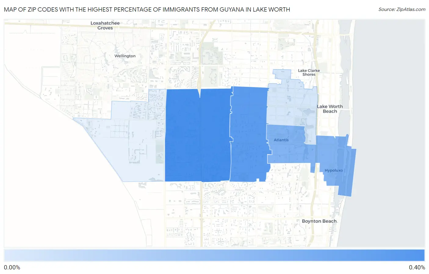 Zip Codes with the Highest Percentage of Immigrants from Guyana in Lake Worth Map