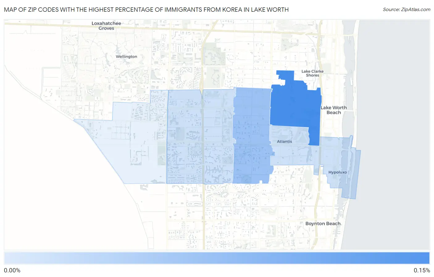 Zip Codes with the Highest Percentage of Immigrants from Korea in Lake Worth Map