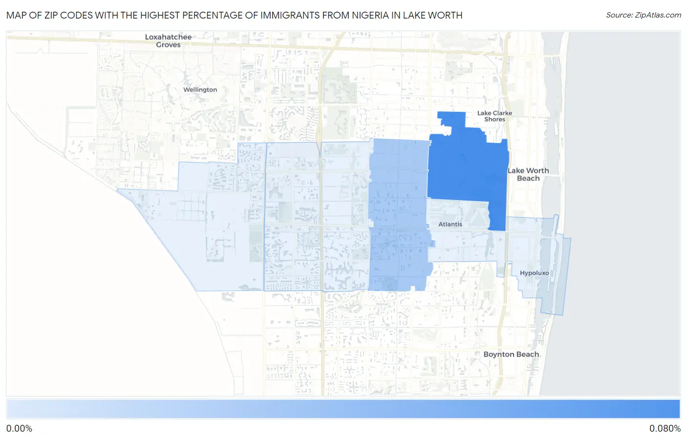 Zip Codes with the Highest Percentage of Immigrants from Nigeria in Lake Worth Map