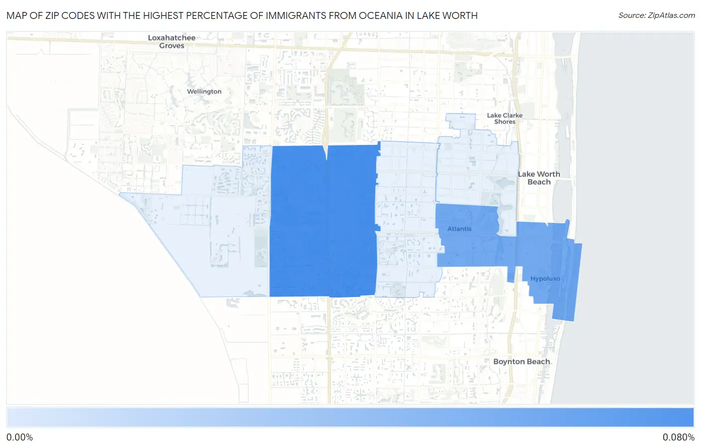 Zip Codes with the Highest Percentage of Immigrants from Oceania in Lake Worth Map
