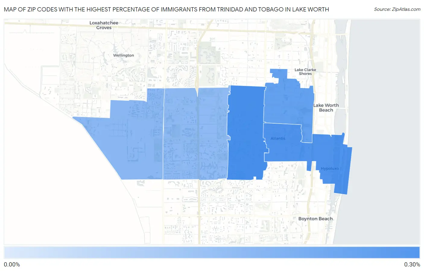 Zip Codes with the Highest Percentage of Immigrants from Trinidad and Tobago in Lake Worth Map