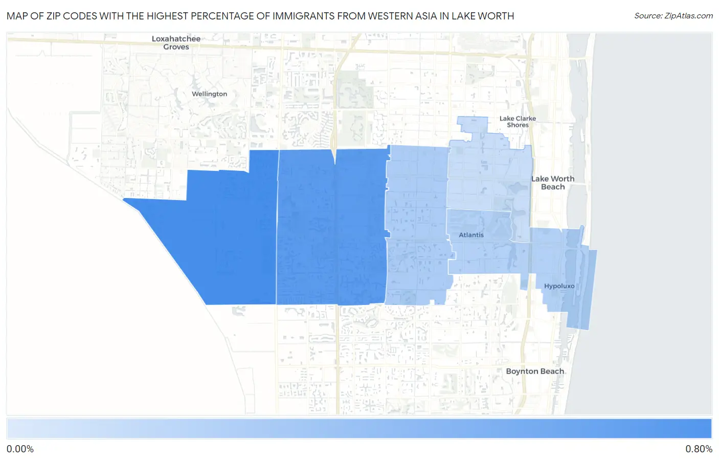 Zip Codes with the Highest Percentage of Immigrants from Western Asia in Lake Worth Map