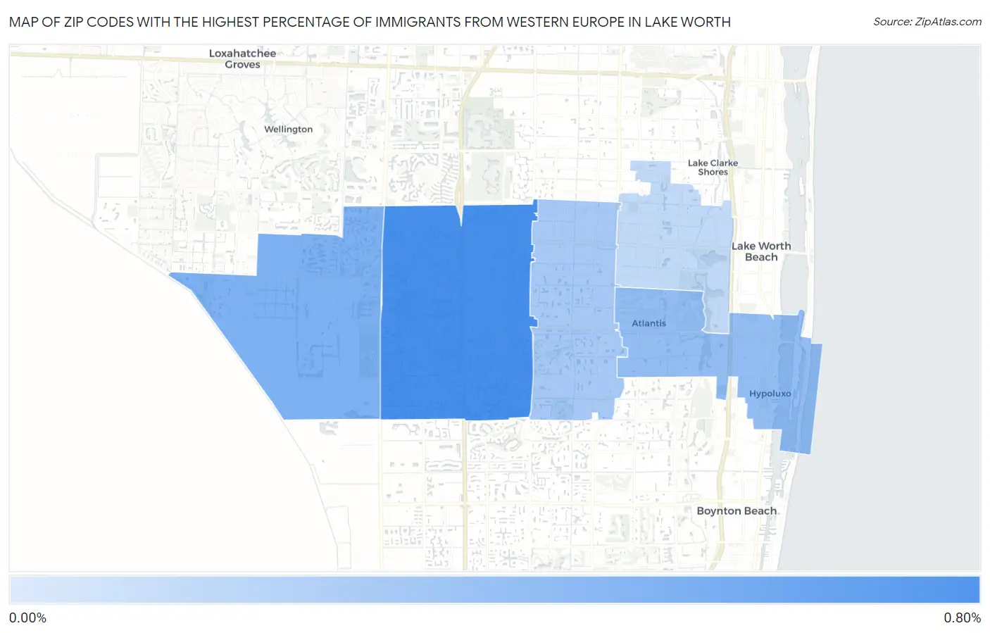 Zip Codes with the Highest Percentage of Immigrants from Western Europe in Lake Worth Map