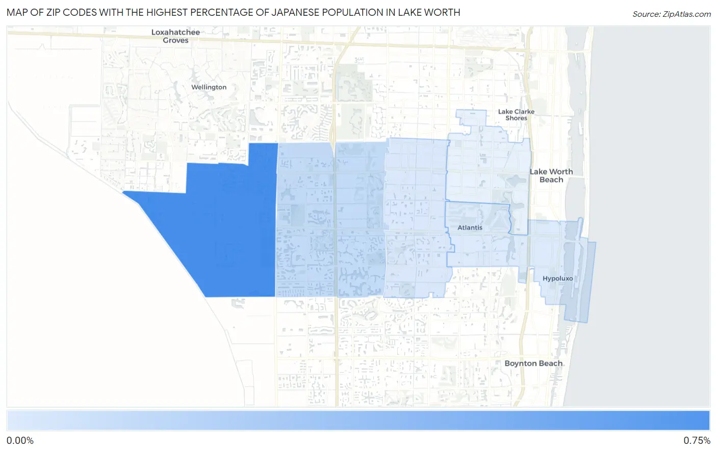 Zip Codes with the Highest Percentage of Japanese Population in Lake Worth Map
