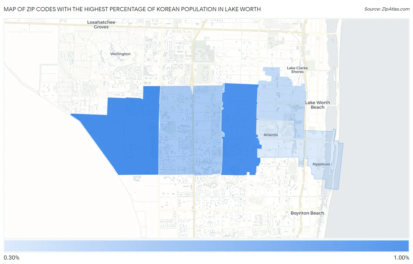 Zip Codes with the Highest Percentage of Korean Population in Lake Worth Map