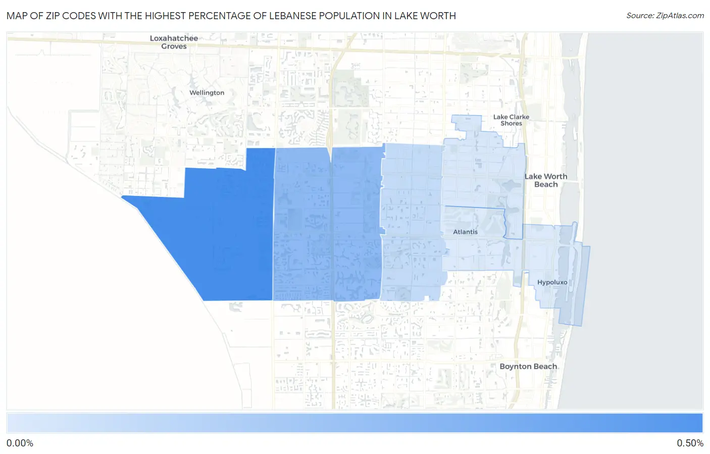 Zip Codes with the Highest Percentage of Lebanese Population in Lake Worth Map