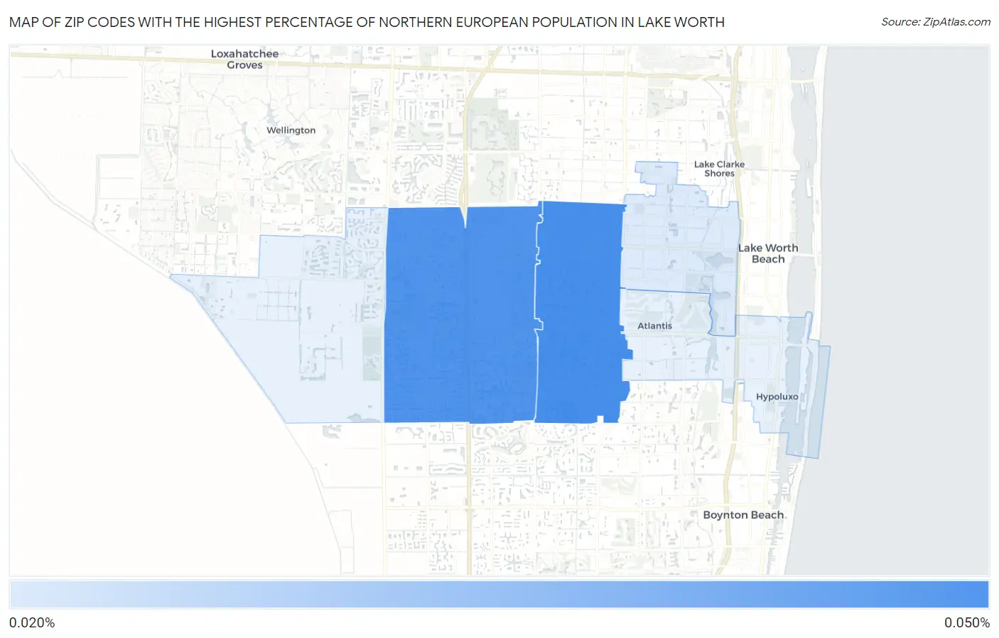 Zip Codes with the Highest Percentage of Northern European Population in Lake Worth Map