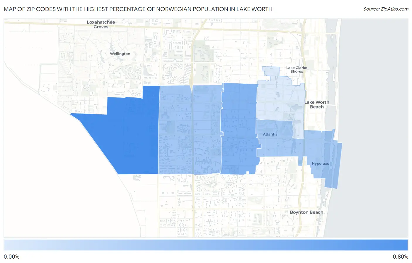 Zip Codes with the Highest Percentage of Norwegian Population in Lake Worth Map