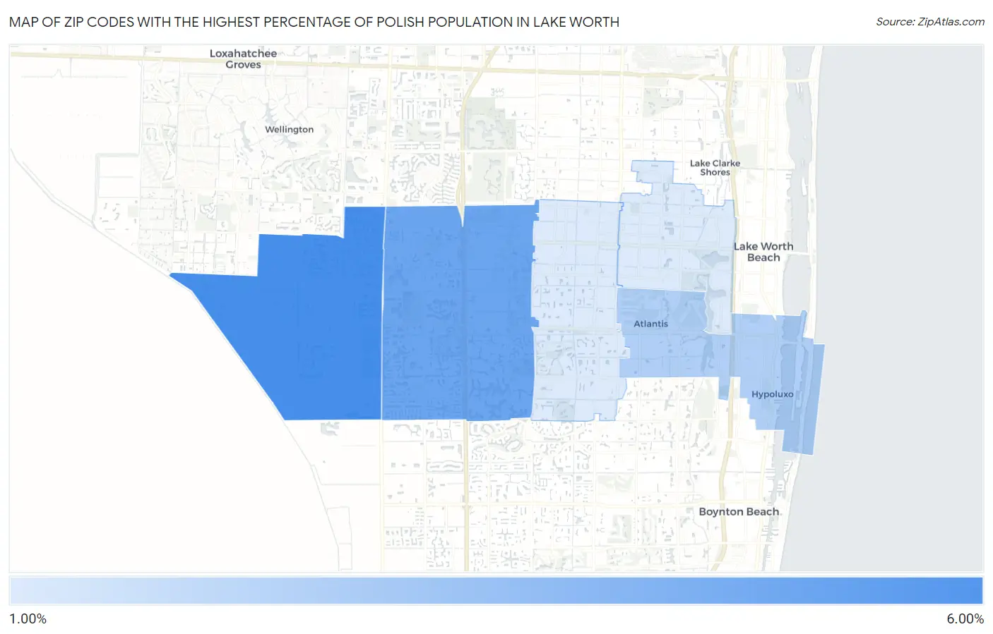 Zip Codes with the Highest Percentage of Polish Population in Lake Worth Map