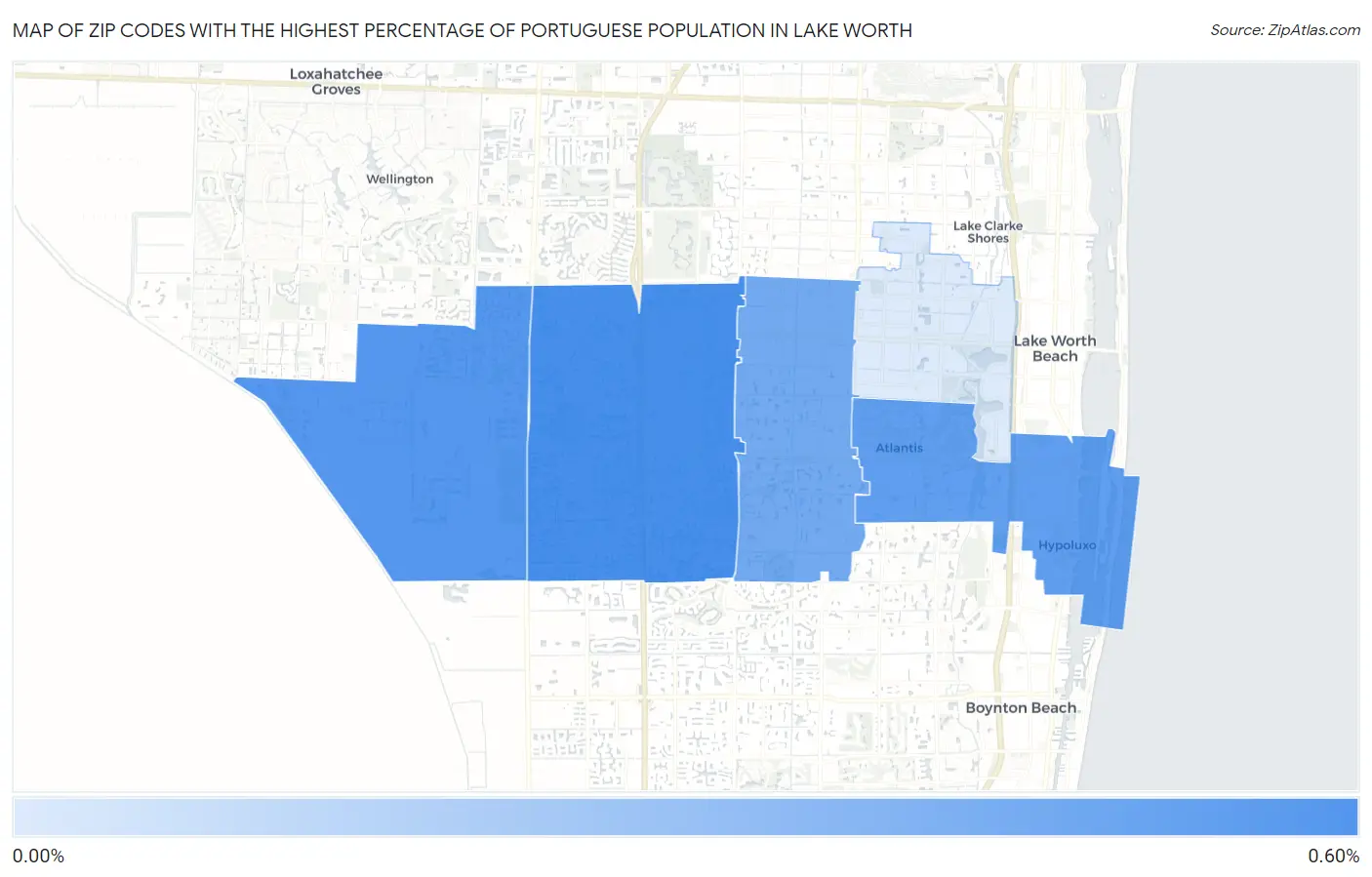 Zip Codes with the Highest Percentage of Portuguese Population in Lake Worth Map