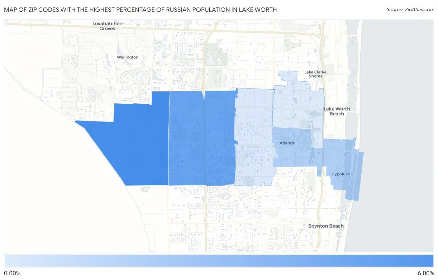 Zip Codes with the Highest Percentage of Russian Population in Lake Worth Map