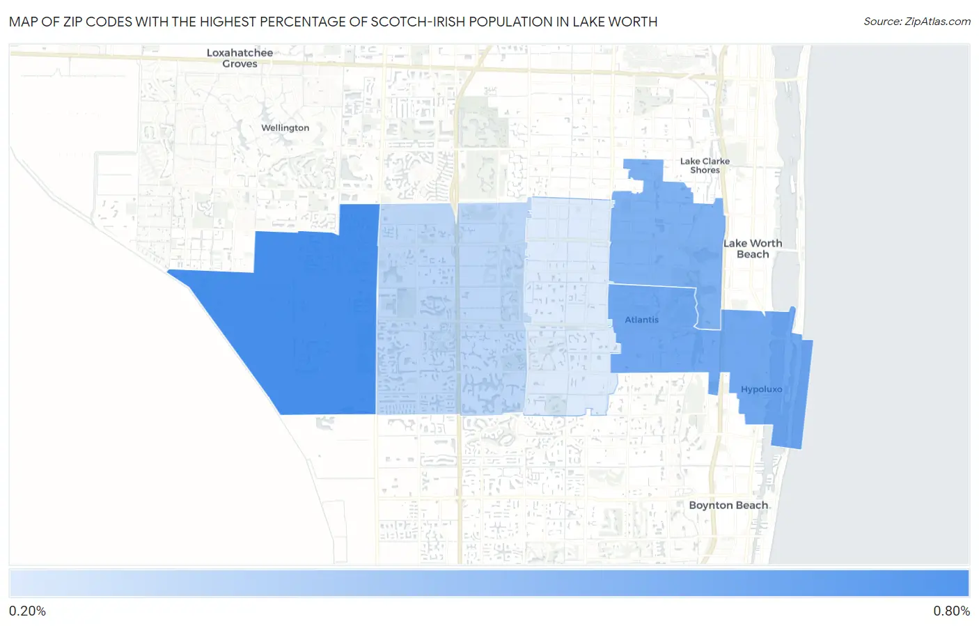 Zip Codes with the Highest Percentage of Scotch-Irish Population in Lake Worth Map