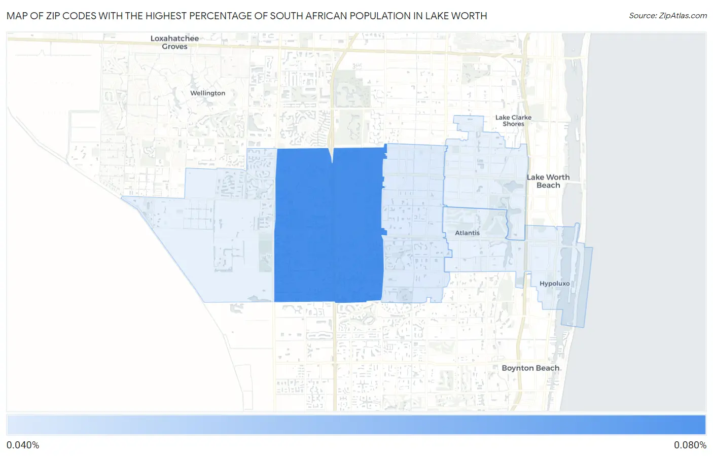 Zip Codes with the Highest Percentage of South African Population in Lake Worth Map